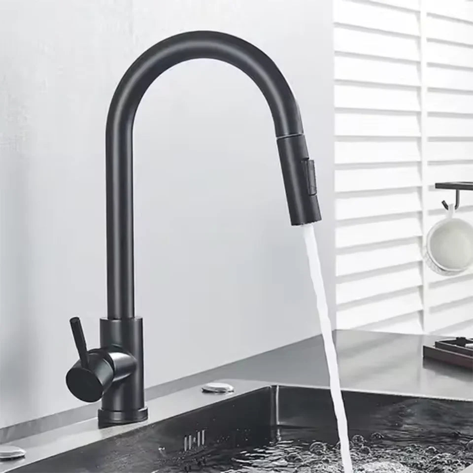 Hot and Cold Mixed Kitchen Faucet, Stainless Steel Faucet, Kitchen Sink Faucet, Pull-out Kitchen Faucet, Single Hole Faucet - ALPENZO