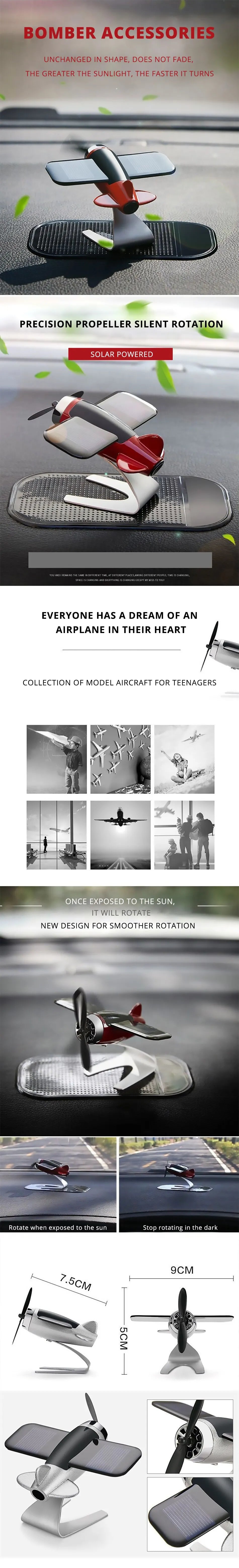 Solar Airplane Creative Men's Car Decoration Car Interior Accessories Desktop Ornament Gift For Woman, Man, Car Enthusiast ALPENZO