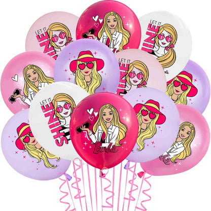 Barbie Birthday Party Supplies Pink Girl Disposable Tableware Banner Cupcake Topper Background Princess Balloons Gift Bag ALPENZO