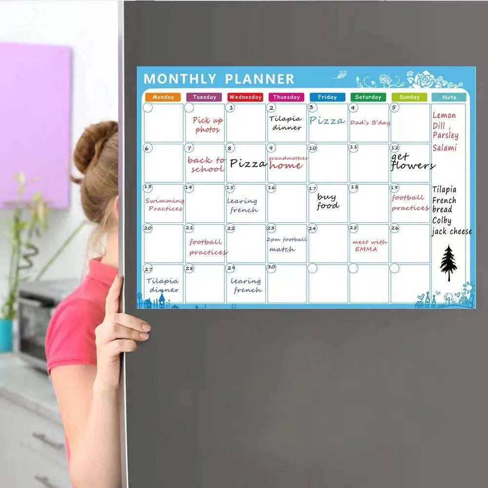 1 Set Magnetic Refrigerator Dry Erase Calendar 12" X 16" Monthly Planner Whiteboard Message Organizer For Kitchen Fridge With Fr ALPENZO