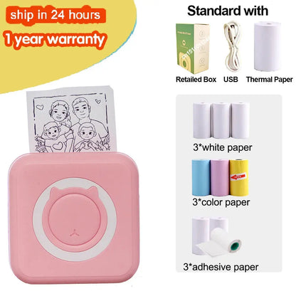 KGG Mini Portable Thermal Printer Paper Photo Pocket Thermal Printer Printing Wireless BT Connect Printers 200dpi Photo Lable - ALPENZO