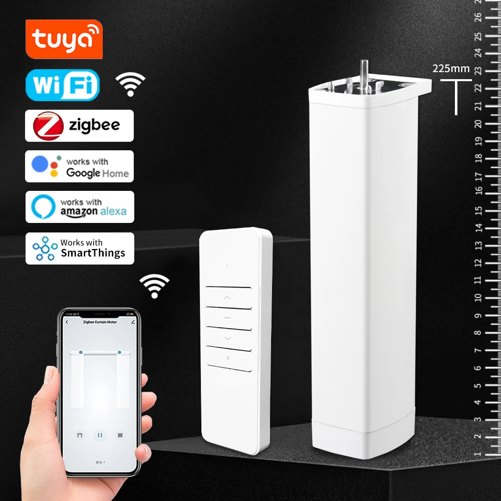 Smart Tuya Wifi/Zigbee Electric Curtain Shutter Motor with RF Remote 22.5CM Size APP Control Alexa Google Assistant SmartThings - ALPENZO