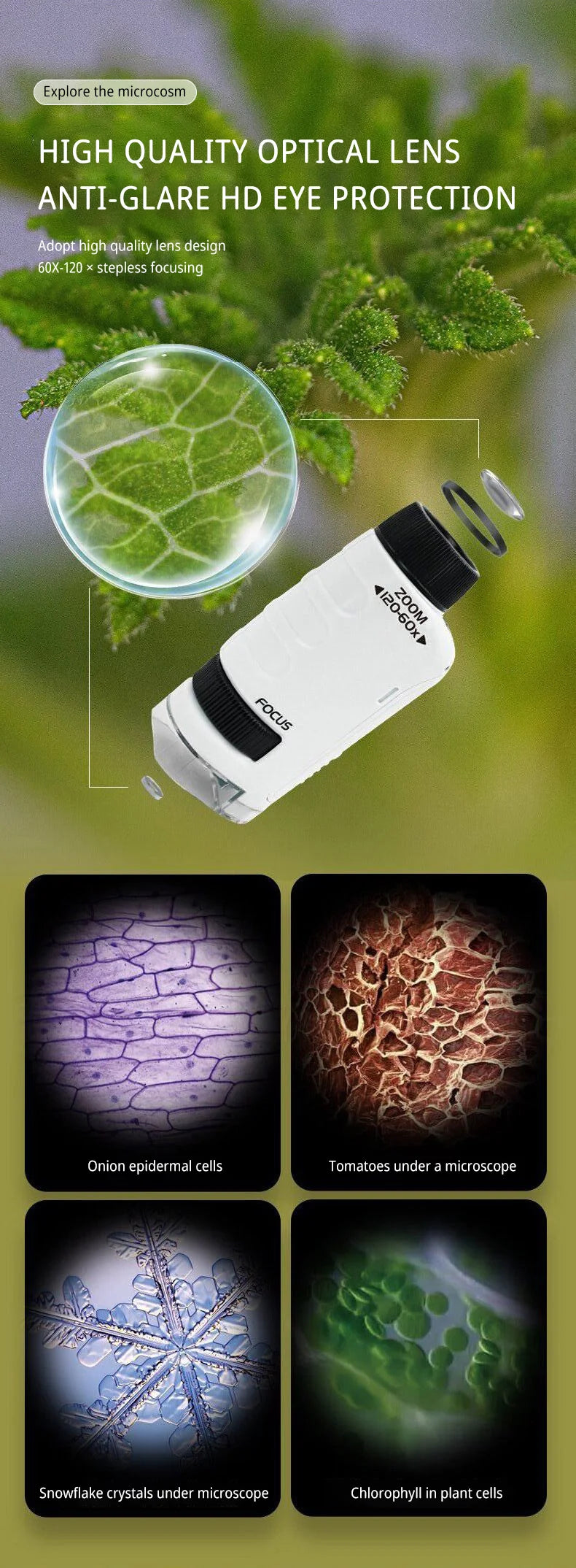 Handheld Microscope Kit Lab LED Light 60X 120X Home School Biologi Cal Science Educational Toys For Children Brinquedo STEM Gift ALPENZO