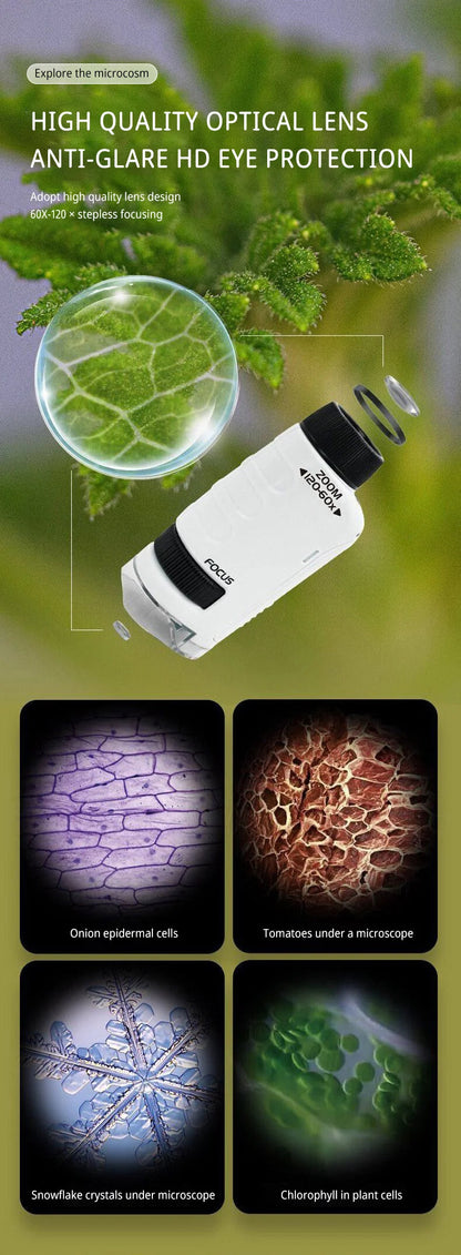 Handheld Microscope Kit Lab LED Light 60X 120X Home School Biologi Cal Science Educational Toys For Children Brinquedo STEM Gift ALPENZO