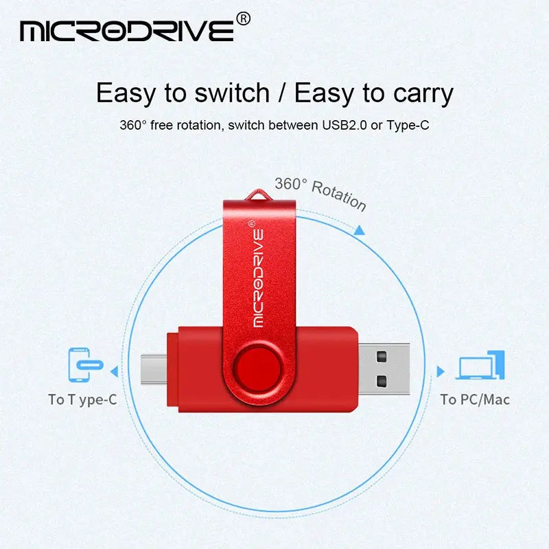 Metal USB Flash Drive 128GB 64GB 32GB High Speed 16GB 8GB Pen Drive Smart Phone  OTG  2 IN 1 Memoria Usb Stick Type C Usb 2.0 - ALPENZO