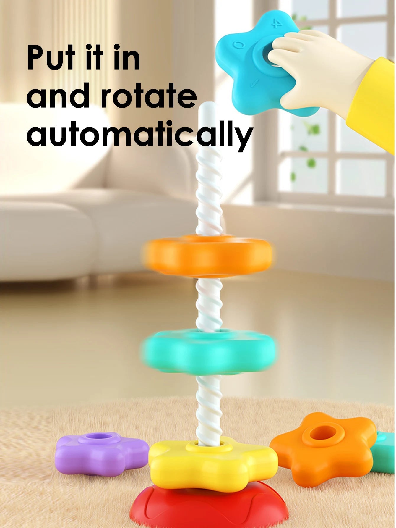 Montessori Rotating Rainbow Tower Baby stacking Puzzle Toys safety andEnvironmental Protection Colored children's Toys ALPENZO