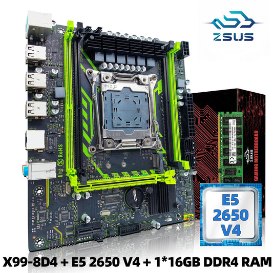 ZSUS X99-8D4 Motherboard Set Kit With LGA2011-3 Xeon E5 2650 V4 CPU DDR4 16GB (1*16GB) 2133MHZ RAM Memory NVME M.2 SATA - ALPENZO