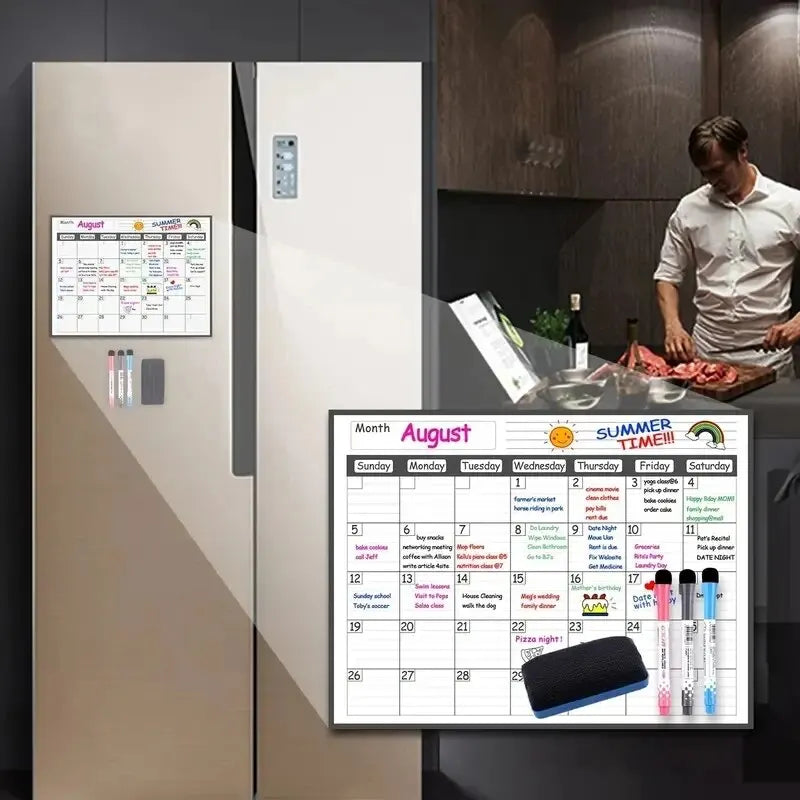 1 Set Magnetic Refrigerator Dry Erase Calendar 12" X 16" Monthly Planner Whiteboard Message Organizer For Kitchen Fridge With Fr ALPENZO
