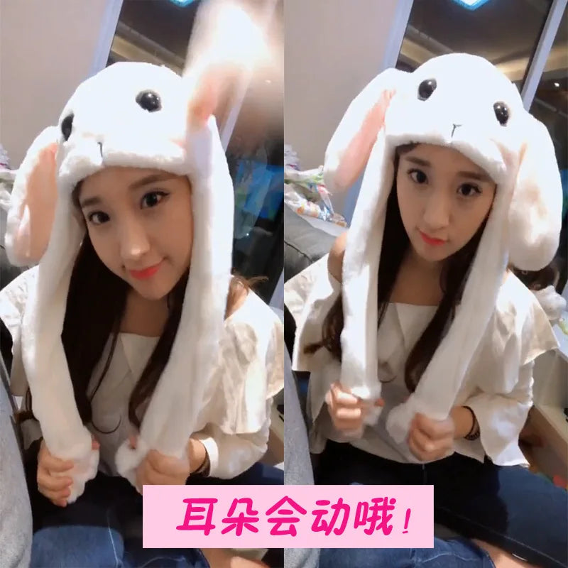 Cartoon Bunny Ear Move Hat Jumping up Toys Rabbit Girls Animal Plush Costume Cosplay Cap Kids Party for Adult Funny Anime Hat ALPENZO