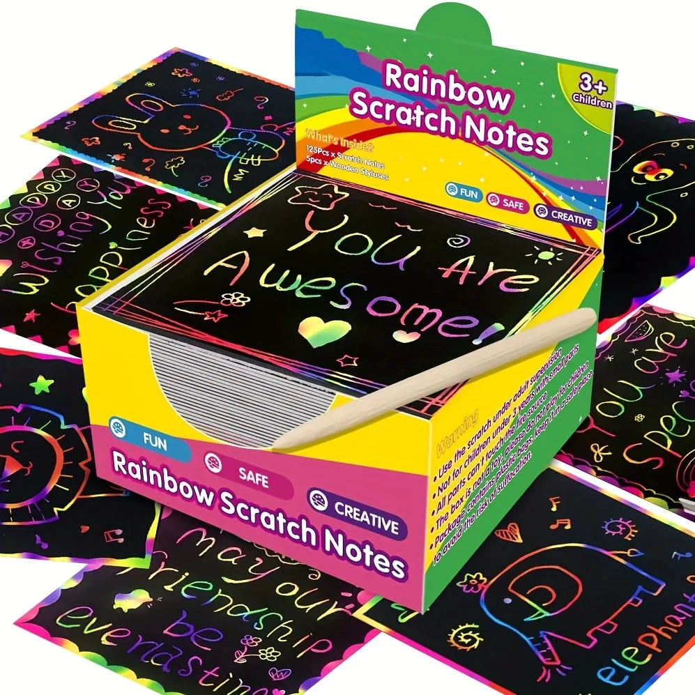 Scratch Paper Art - 100pcs Magic Scratch Off Craft Kit, Rainbow Scratch Magic Drawing Set Paper Pad Board Supply For Children ALPENZO