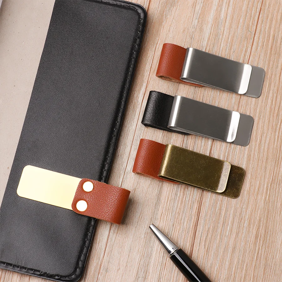 STONEGO Handmade Leather Brass Stainless Steel Pen Holder Clip Journal Notebook Paper Folder Writing Office Supplies ALPENZO