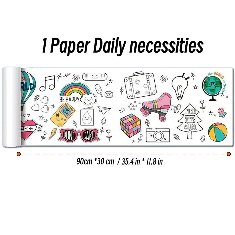 0.9/3M Space Food Animal Canvas Children's Drawing Roll DIY Coloring Paper Roll Color Filling Graffiti Paper-cut Painting School ALPENZO