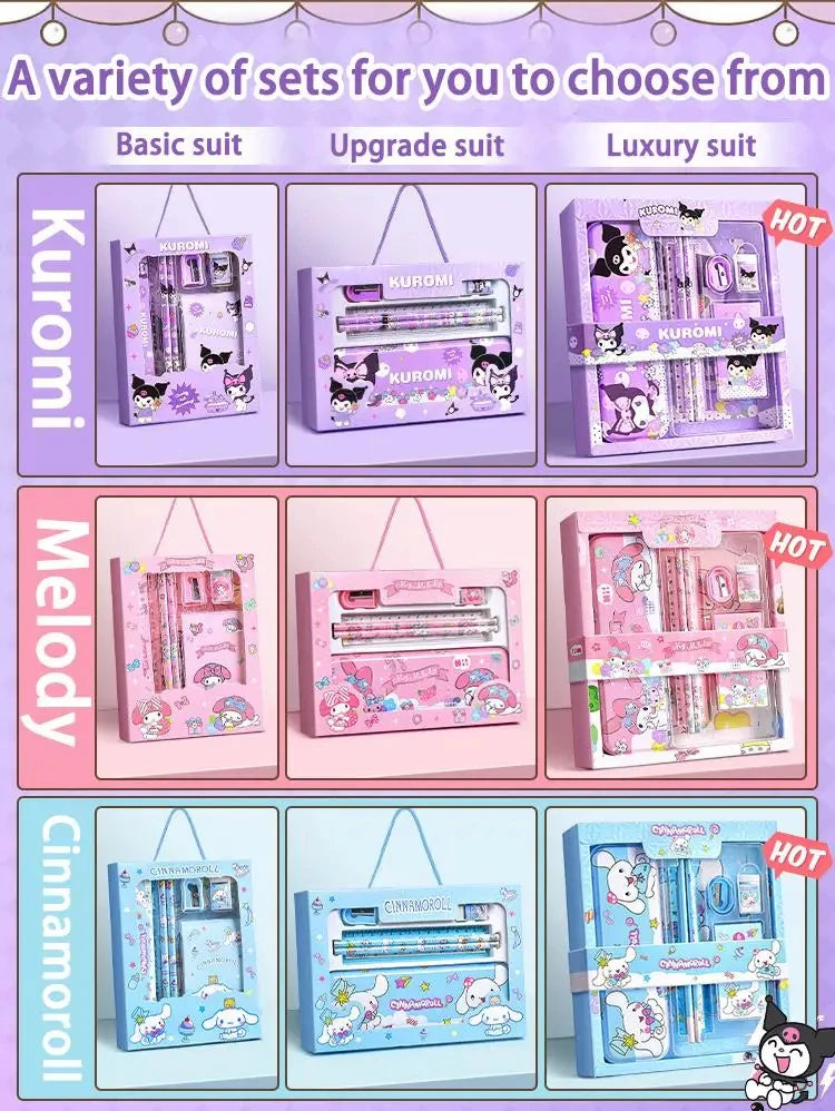 Sanrio Kuromi Melody Cinnamoroll Stationery Gift Box Girls Primary School 12-Piece School Supplies for Children Kawaii New Hot ALPENZO