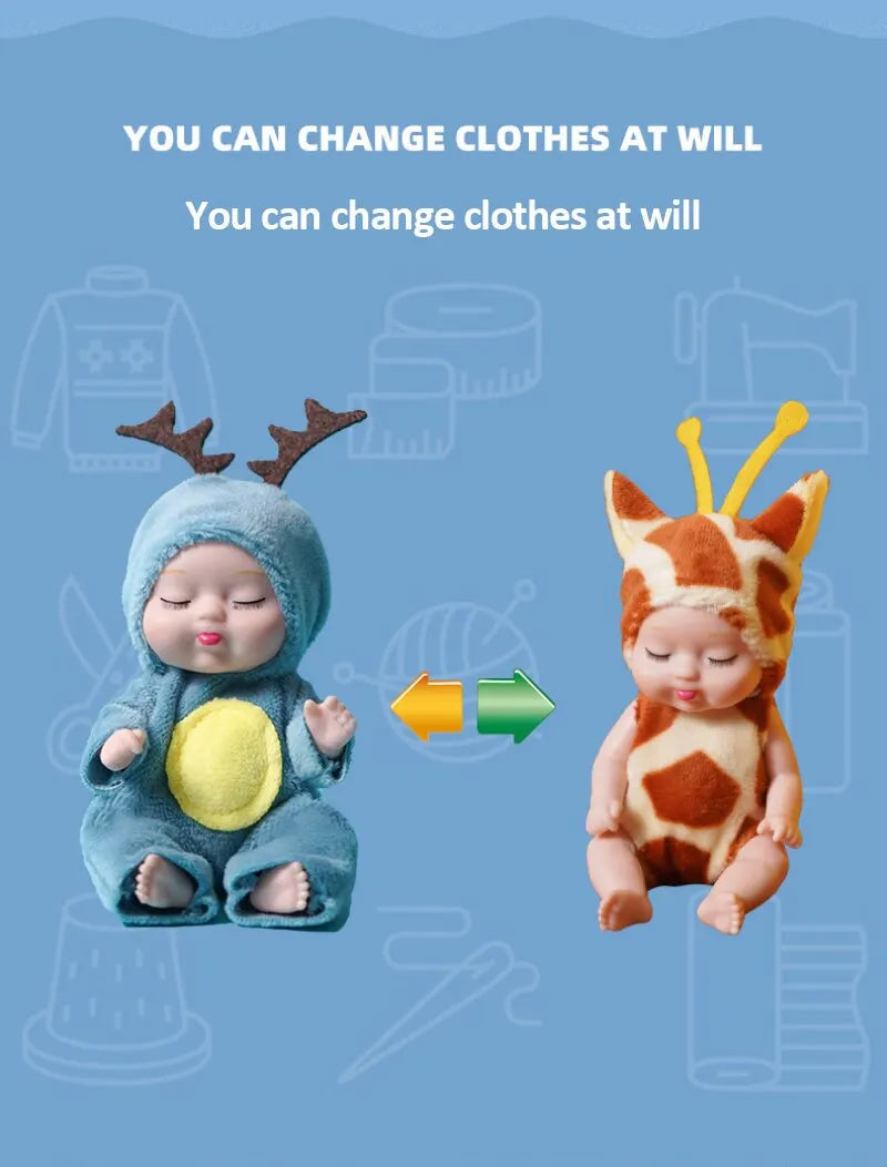 2Pcs Simulation Princess Dolls Toy Mini Cute Sleeping Baby Series Doll Cartoon Animal Toy For Kids Kawaii Dolls Girl's Gift ALPENZO