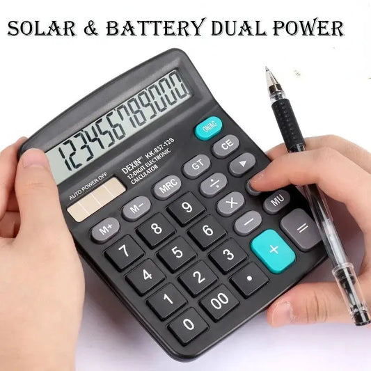 12-Digit Large LCD Display Calculator Standard Function Calculator with Solar & Battery Dual Power for Home Basic Desktop Office - ALPENZO