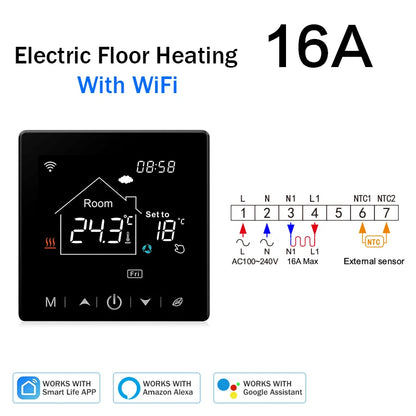 Tuya Smart Home Wifi Room Thermostat For Underfloor Heating Smart Thermostat for Gas Boiler 220V Temperature Controller Alexa - ALPENZO