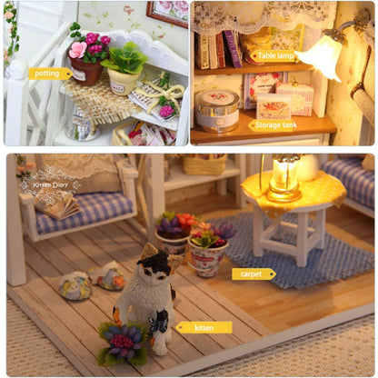 Kitten Mini Wooden Doll House Model Building Kits Toy Home Kit Creative Room Bedroom Decoration with Furniture For Birthday Gift ALPENZO