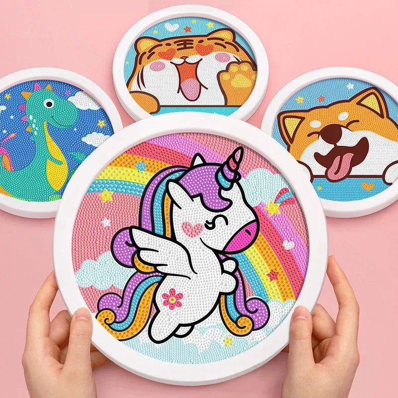 Round frame unicorn diamond painting kitten children's handmade dinosaur creative diamond stickers tiger diy point diamond paint ALPENZO