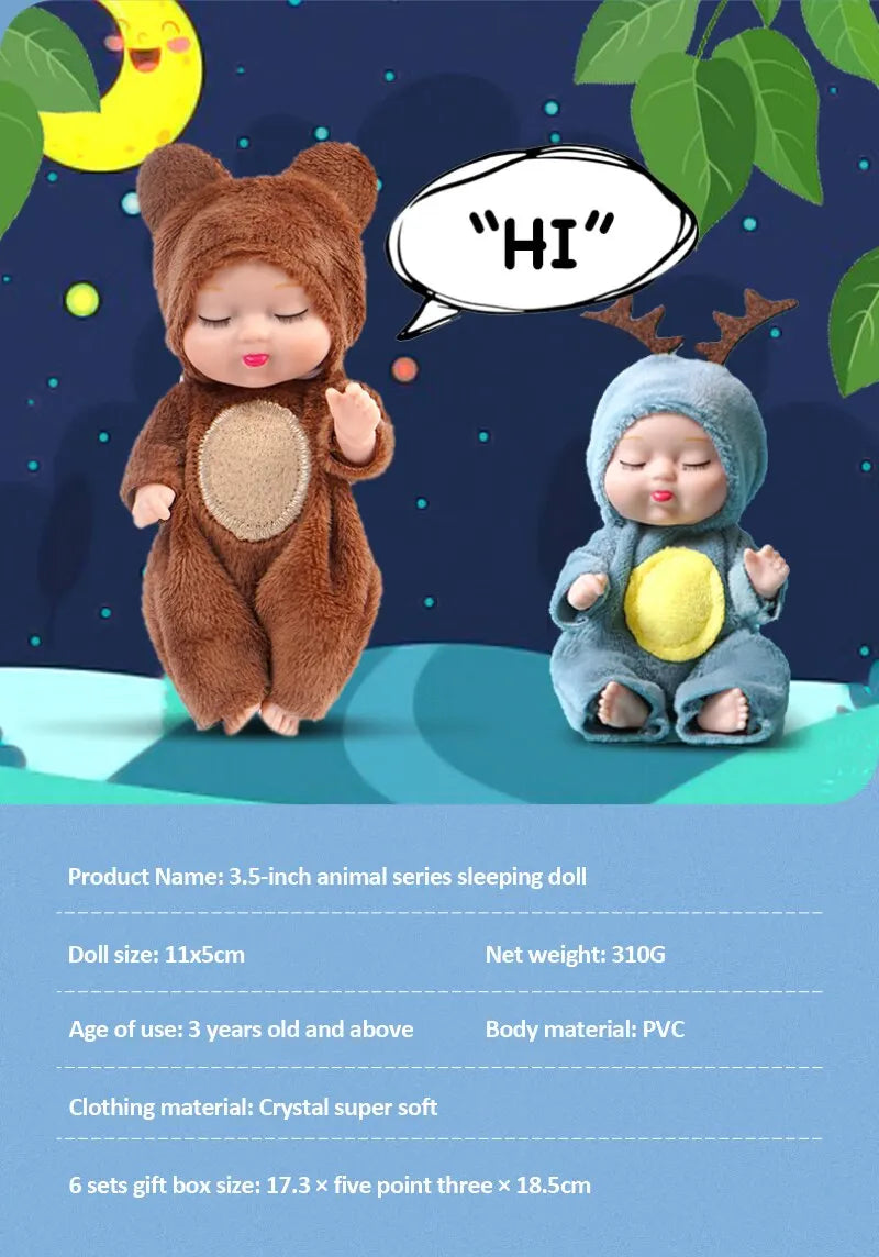 2Pcs Simulation Princess Dolls Toy Mini Cute Sleeping Baby Series Doll Cartoon Animal Toy For Kids Kawaii Dolls Girl's Gift ALPENZO
