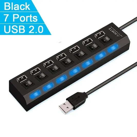High Speed Usb Hub 2.0 Adapter Expander Multi Usb Splitter Multiple Extender Led Switch Lamp For Pc Laptop 4 Ports 7 Ports - ALPENZO