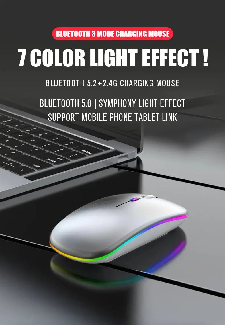 Tablet Phone Computer Bluetooth Wireless Mouse Rechargeable RGB Backlight Mice for iPad PC Laptop Tablet Phone 2.4GHz USB Mouse - ALPENZO
