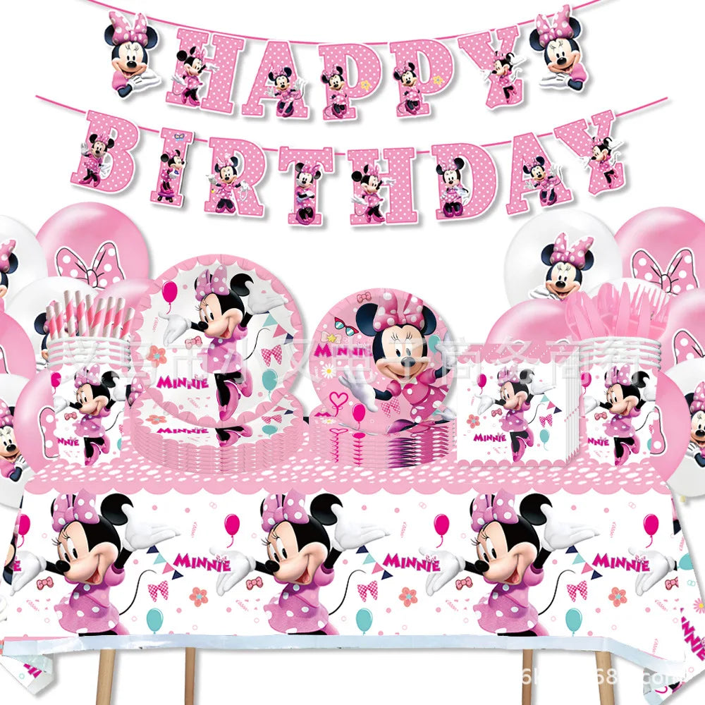 Minnie Mouse Party Decoration Disposable Tableware Minnie Cup Plate Balloon For Girls Baby Bath Birthday Party Supplies ALPENZO