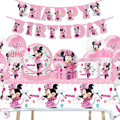 Minnie Mouse Party Decoration Disposable Tableware Minnie Cup Plate Balloon For Girls Baby Bath Birthday Party Supplies ALPENZO