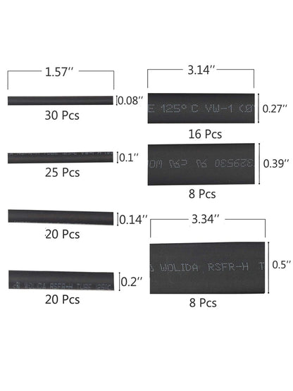 127pcs Black Heat Shrinkable Tube Cable Insulation Sleeve Waterproof Electronic Lated Polyolefin Sheathed Shrink Tubing - ALPENZO