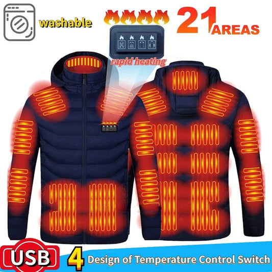 21 Areas Heating Jacket Men's Winter Usb Electric Heating Coat Functional Self-Heating Clothes Outdoor Snow Thick Padded Jacket ALPENZO