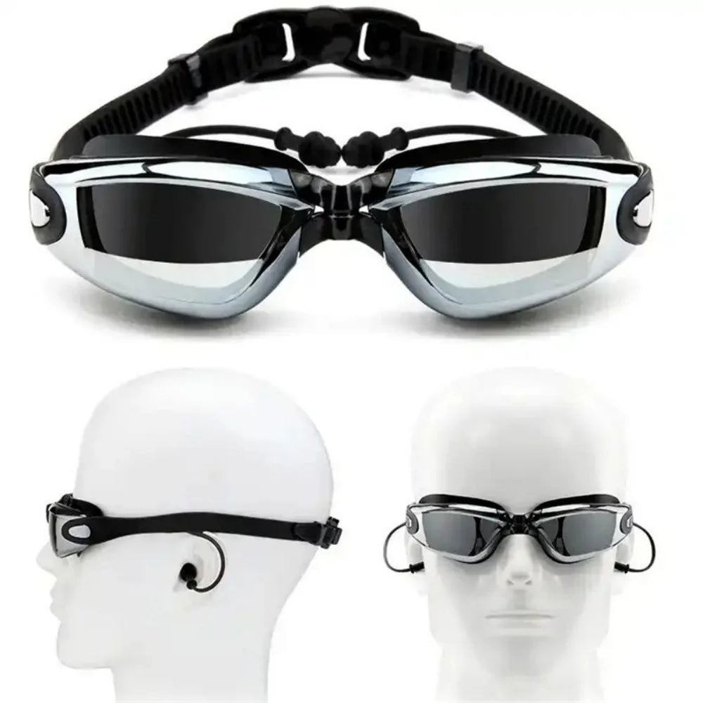 Swimming Goggles Adult Myopia Swimming Goggles One-piece Earplugs Electroplating Anti-fog High-definition Swimming Goggles