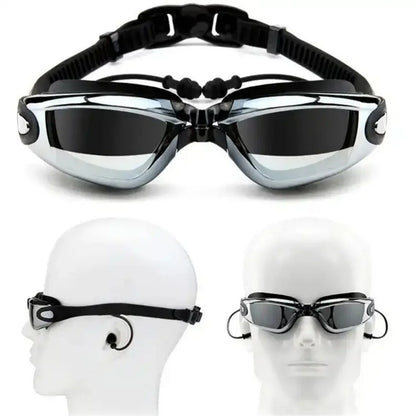 Swimming Goggles Adult Myopia Swimming Goggles One-piece Earplugs Electroplating Anti-fog High-definition Swimming Goggles