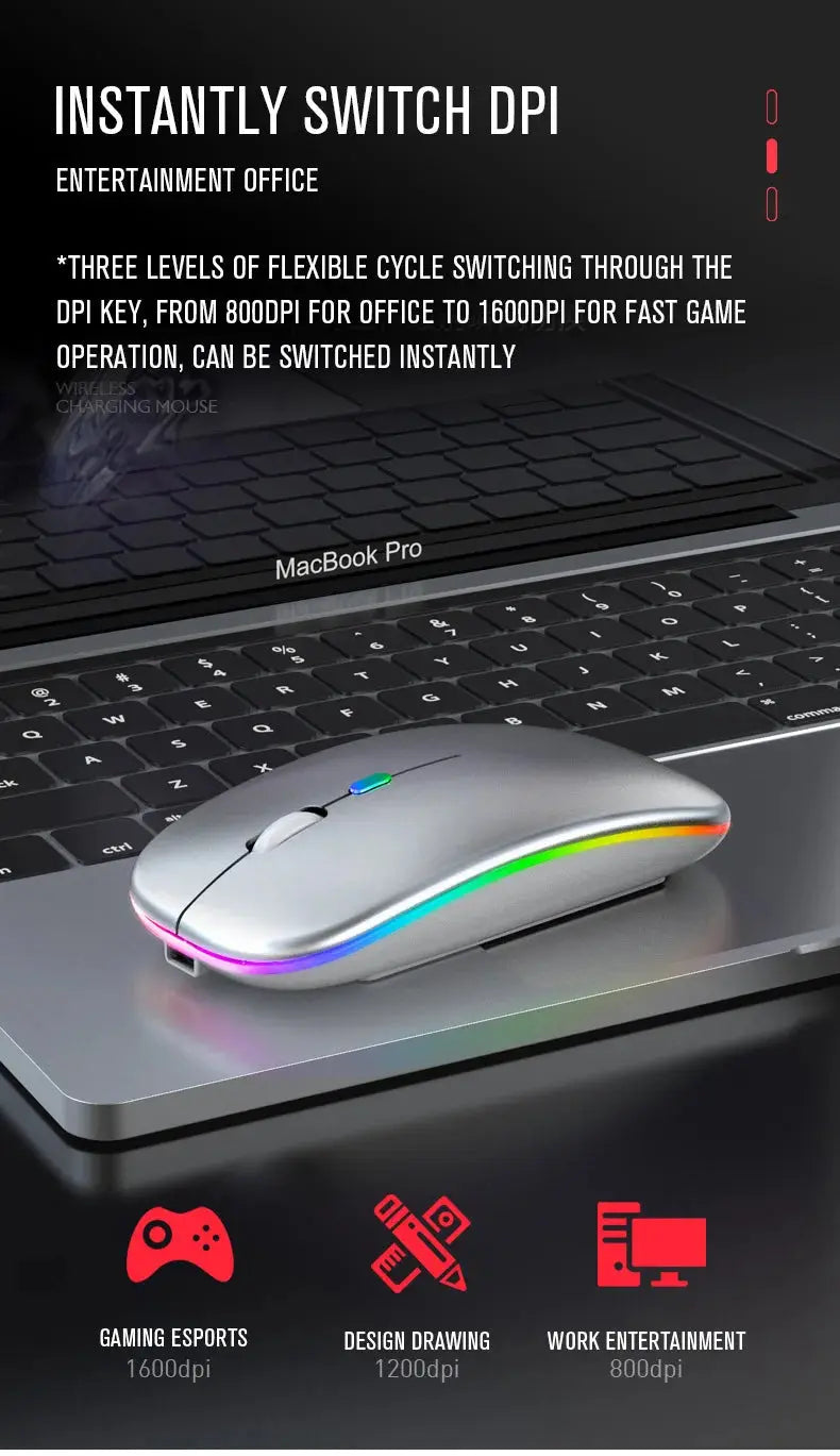 Tablet Phone Computer Bluetooth Wireless Mouse Rechargeable RGB Backlight Mice for iPad PC Laptop Tablet Phone 2.4GHz USB Mouse - ALPENZO