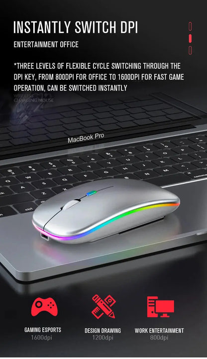 Tablet Phone Computer Bluetooth Wireless Mouse Rechargeable RGB Backlight Mice for iPad PC Laptop Tablet Phone 2.4GHz USB Mouse - ALPENZO