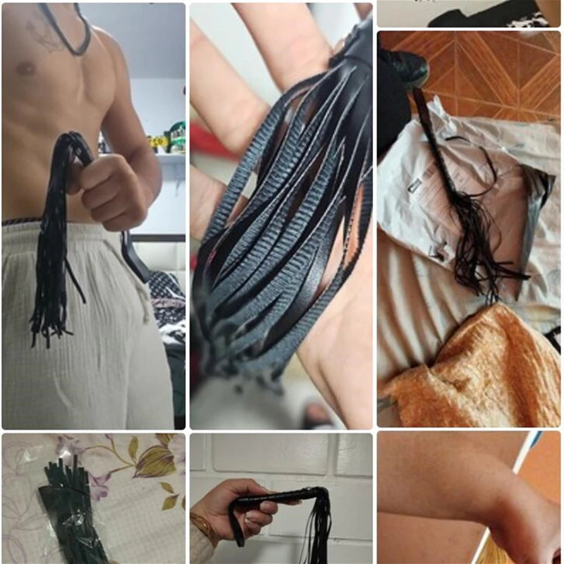 High Quality Pu Leather Pimp Whip Racing Riding Crop Party Flogger Hand Cuffs Queen Black Horse Riding Whip