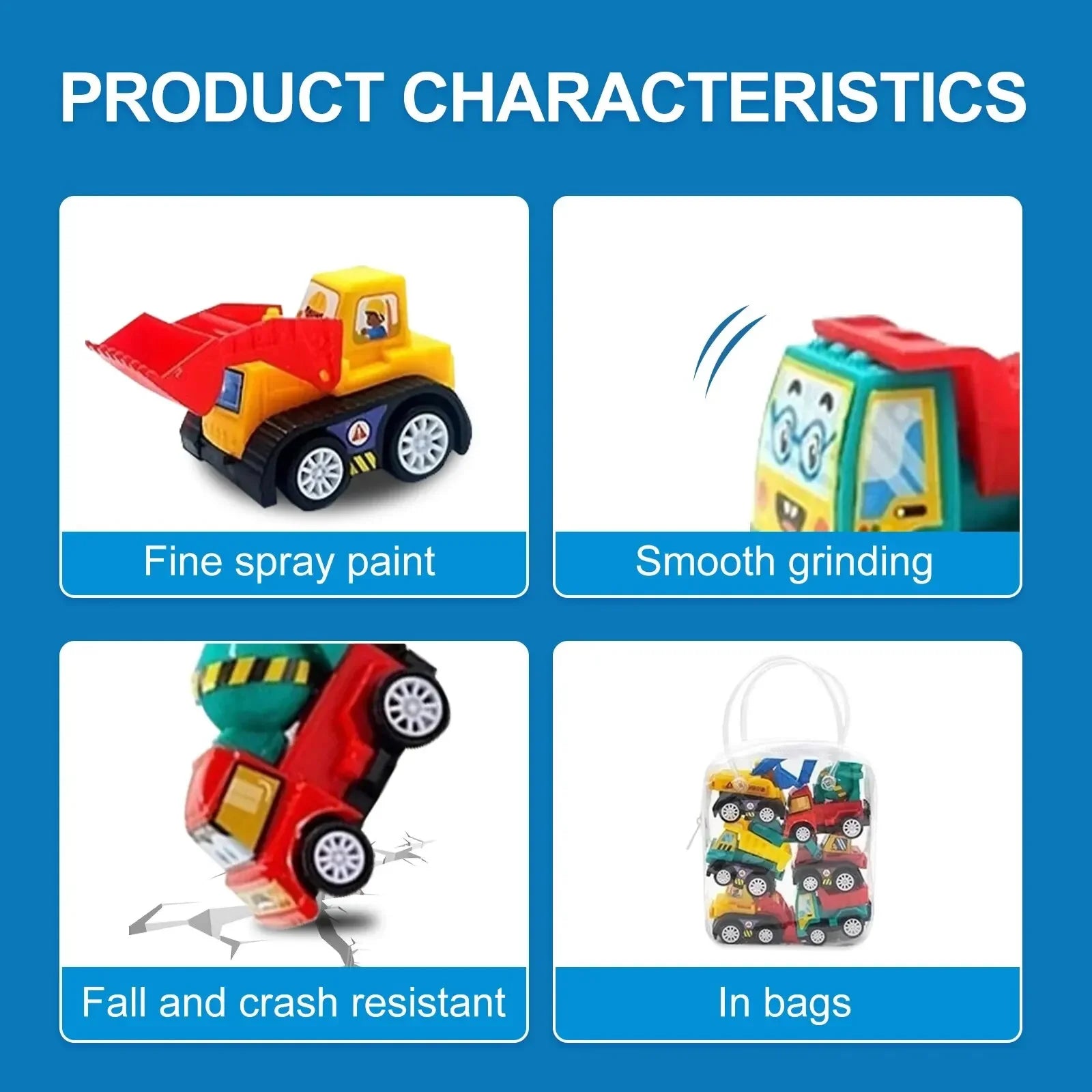 1 Bag 6 PCS Mini Inertial Pull Back Engineering Car Plastic Friction Vehicle Truck Model Toy For Children Boy Girl Birthday Gift ALPENZO