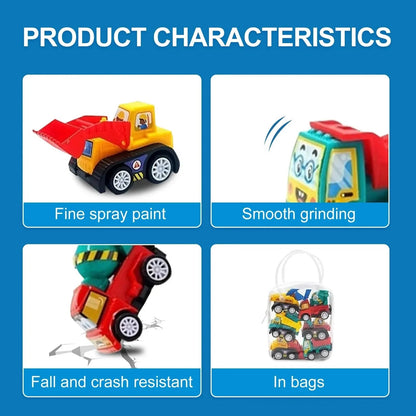 1 Bag 6 PCS Mini Inertial Pull Back Engineering Car Plastic Friction Vehicle Truck Model Toy For Children Boy Girl Birthday Gift ALPENZO