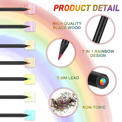 10 Pcs Colored Black Wood Pencils, 7 in 1 Rainbow Drawing Pencil. for Sketching, Doodling, Coloring, Painting ALPENZO