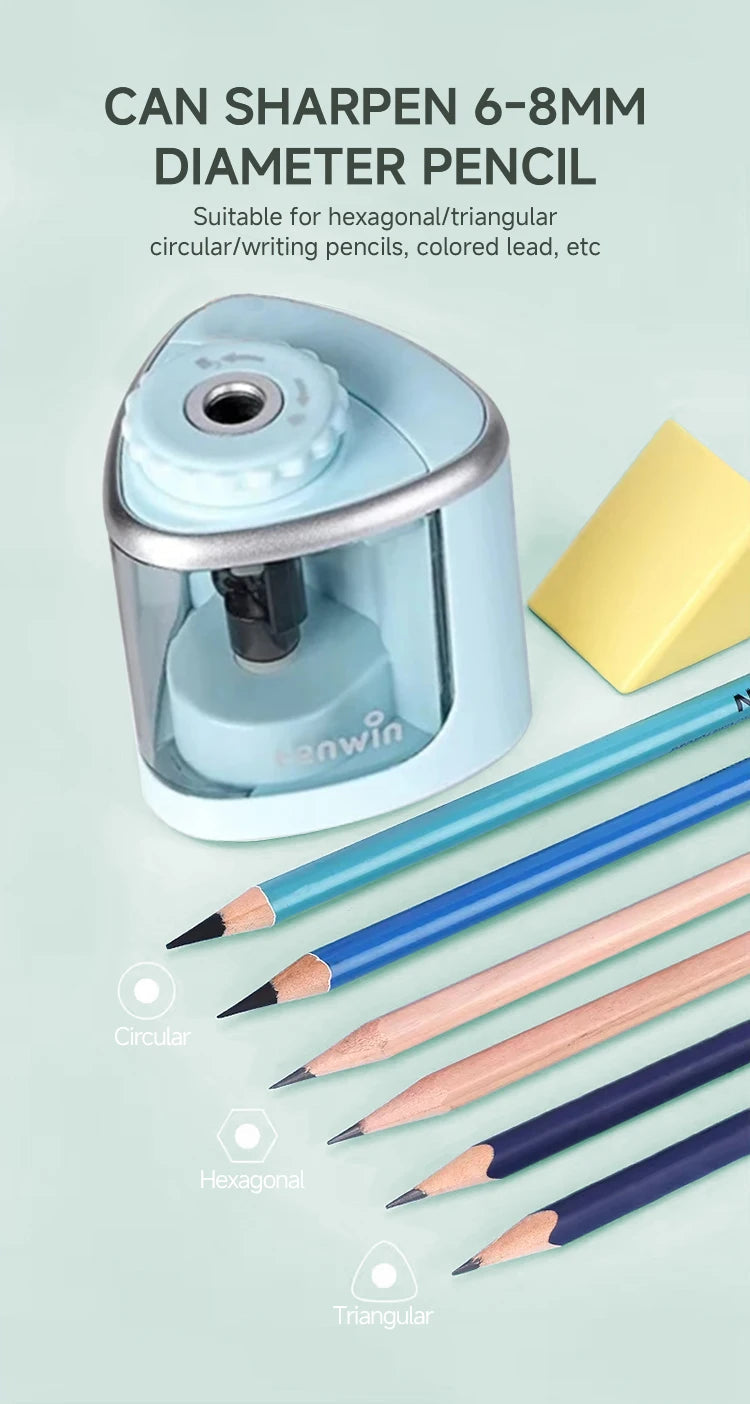 Tenwin Electric/Manual 2 in 1 Pencil Portable Sharpener Safe Student Helical Steel Blade Kids Adults Auto Pencil Sharpener 8005 ALPENZO
