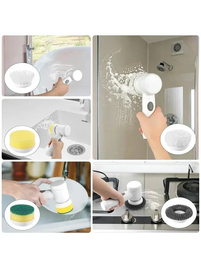 New Electric Spin Scrubber,Bathroom Cleaning Brush Power Scrubber with 5 Replaceable Brush Heads, 5 in 1 Electric Cleaning Brush - ALPENZO