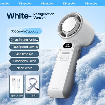 KINSCOTER Outdoor Foldable Portable Handheld Fan Mini Cooling Rechargeable 3600mAh 100-level Free Control High Speed Turbo Fan ALPENZO