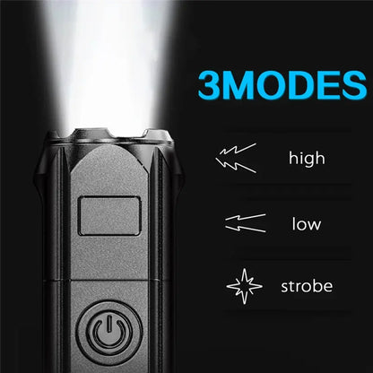 Portable LED Flashlight ABS Strong Light Focusing Flashlight USB Rechargeable Outdoor Home Strong Light Searchlight Waterproof