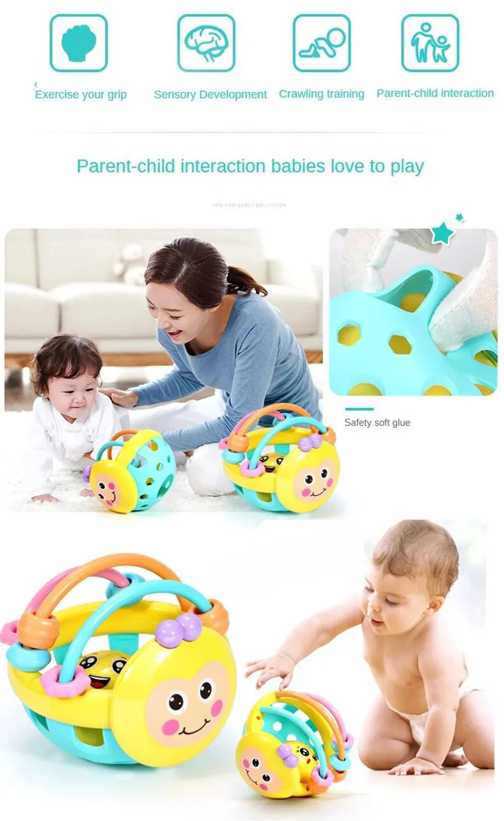 1 Pc 10cm Baby Toy Catch Ball Bendy Baby Walker Rattles Develop Intelligence Ball 0-12 Months Plastic Bell Rattle Doll ALPENZO