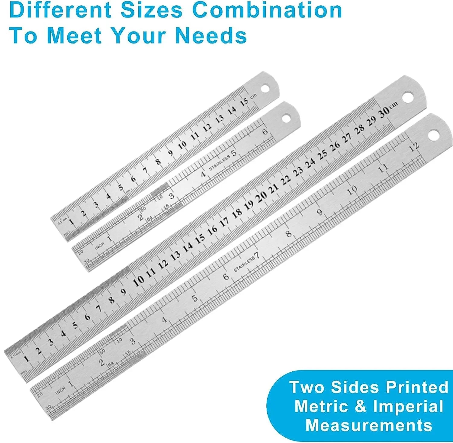 Stainless Steel Double Side Straight Ruler Centimeter Inches Scale Metric Ruler Precision Measuring Tool School Office Supplies ALPENZO