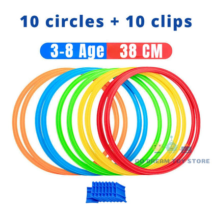 Outdoor Kids Funny Physical Training Sport Toys Lattice Jump Ring Set Game with 10 Hoops 10 Connectors for Park Play Boys Girls ALPENZO