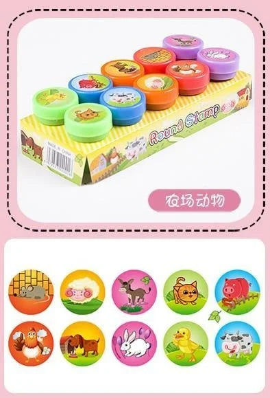 10pcs Assorted Stamps for Kids Self-ink Stamps Children Toy Stamps Smiley Face Seal Scrapbooking DIY Painting Photo Album Decor ALPENZO