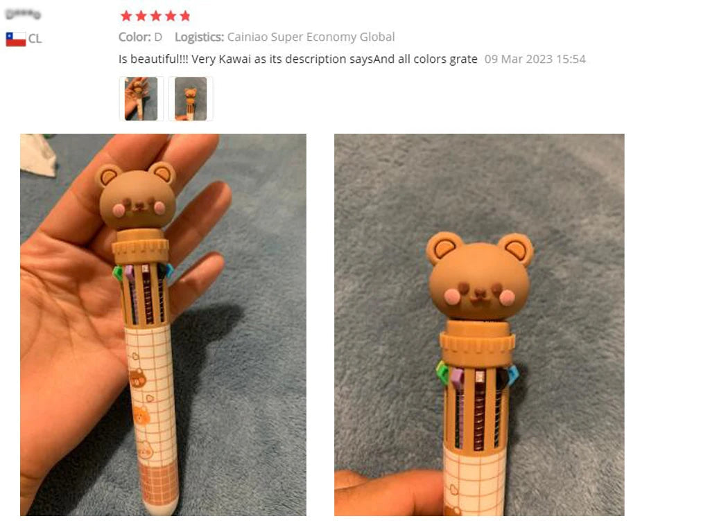 10 Colors Ballpoint Pen Cartoon Bear 0.5mm Colorful Ink Gel Pens Silicone Kawaii Pens School Office Supplies Korean Stationery ALPENZO