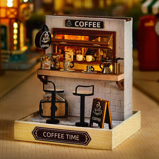 Coffee Shop Wooden Mini Doll House DIY Small House Kit Making And Assembling Room Models Toys For Kid Birthday Gifts Dollhouse ALPENZO