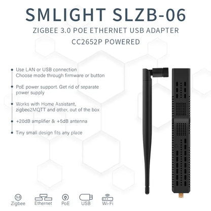 SMLIGHT SLZB-06/M/P7 Zigbee 3.0 to Ethernet,USB,and WiFi gateway coordinator with PoE,works with Zigbee2MQTT,Home Assistant,ZHA - ALPENZO