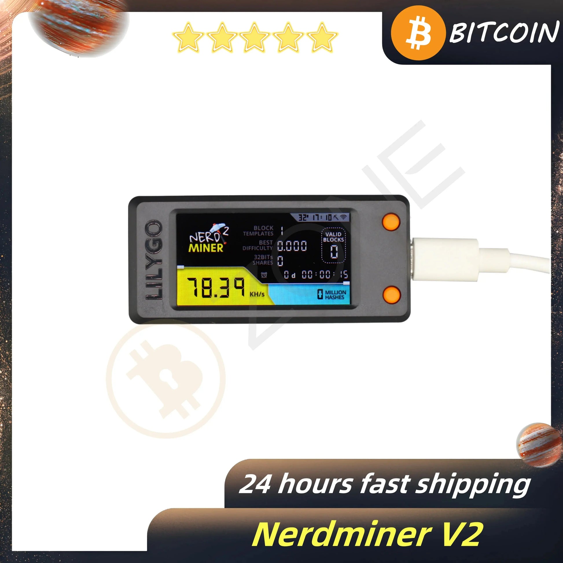 T Display S3 Bitcoin Solo Lottery Miner Nverdminer V2.0 78KH/s Hashrate Upgraded BTC Lotto Machine with Only 1 Watts - ALPENZO