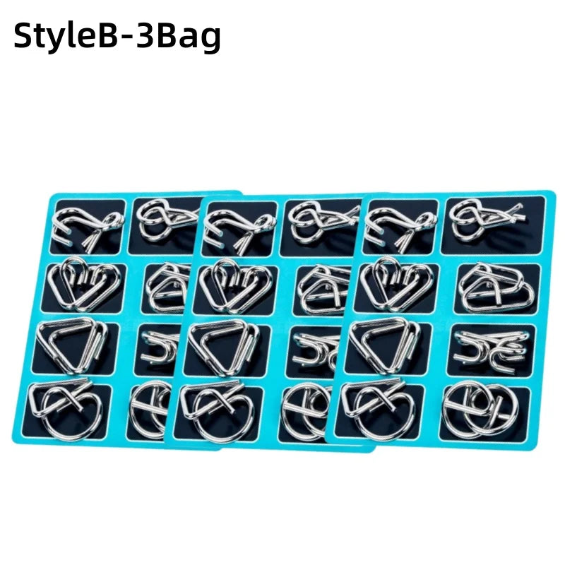 8Pcs/Set Metal Montessori Puzzle Wire IQ Mind Brain Teaser Puzzles Children Adults Interactive Game Reliever Educational Toys ALPENZO